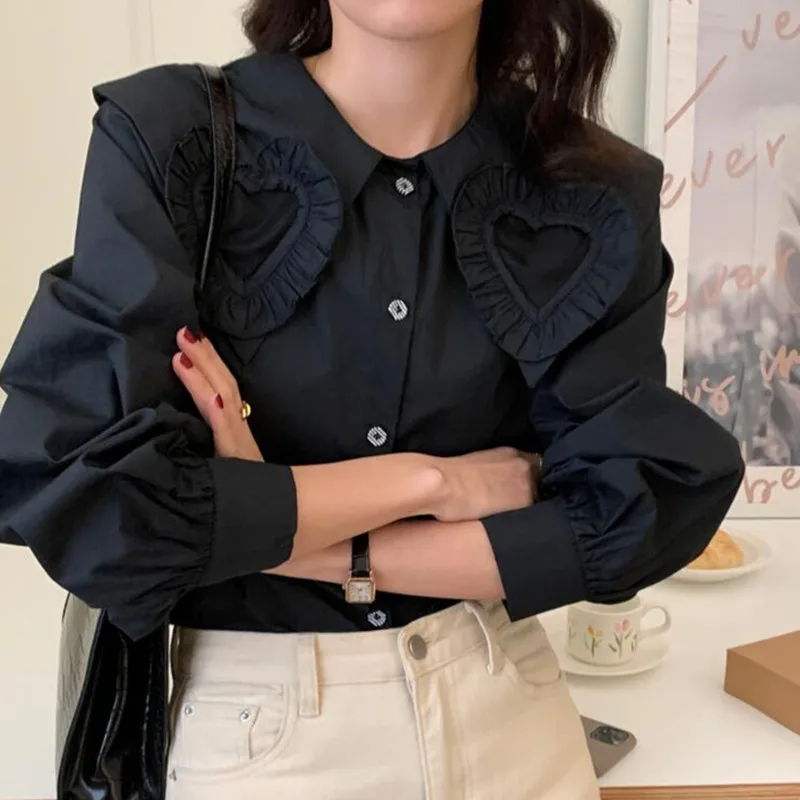 

Navy Collar Love Sweet Blouses Single Breasted Shirt Women 2022 New Korean Style Female Tops Blusas Mujer De Moda