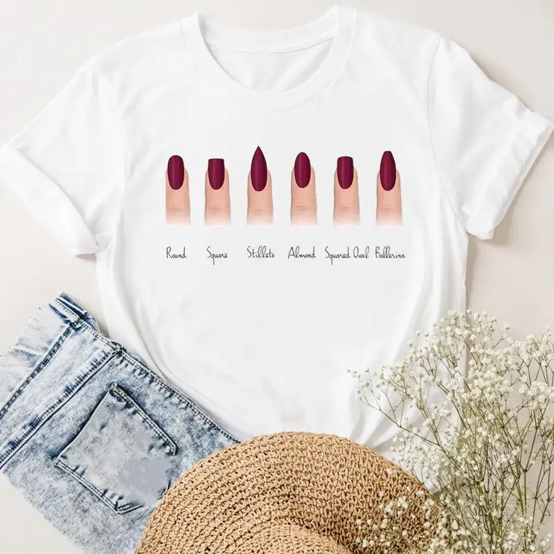 

Short Sleeve Ladies Fingernail Nail Art 90s Female Tee Women T-shirts Fashion Casual Clothing Summer Graphic Tshirt Clothes