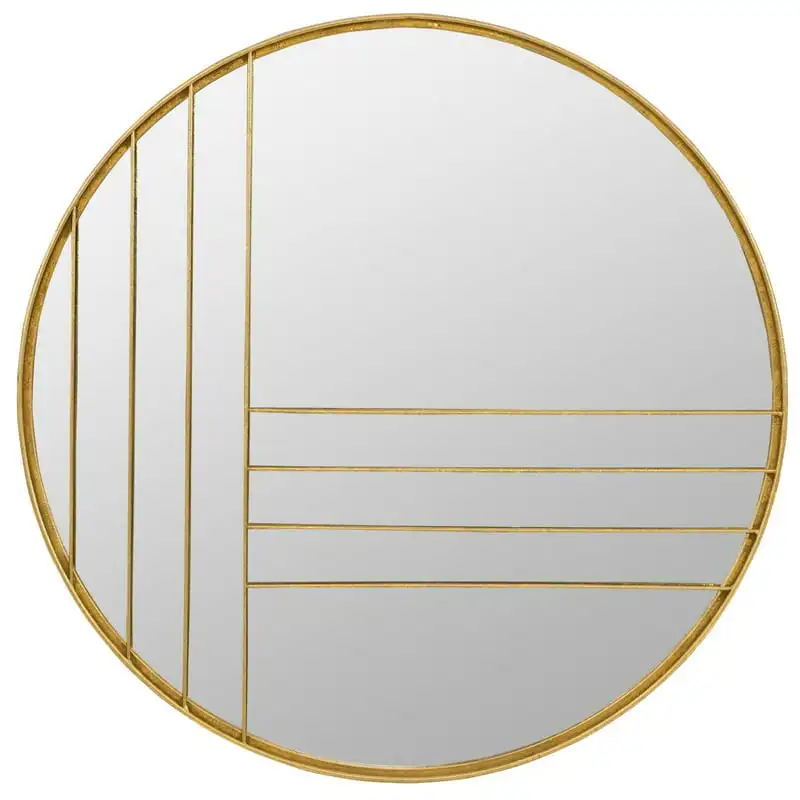 

Modern Gold Leaf Metal Round Wall Mirror