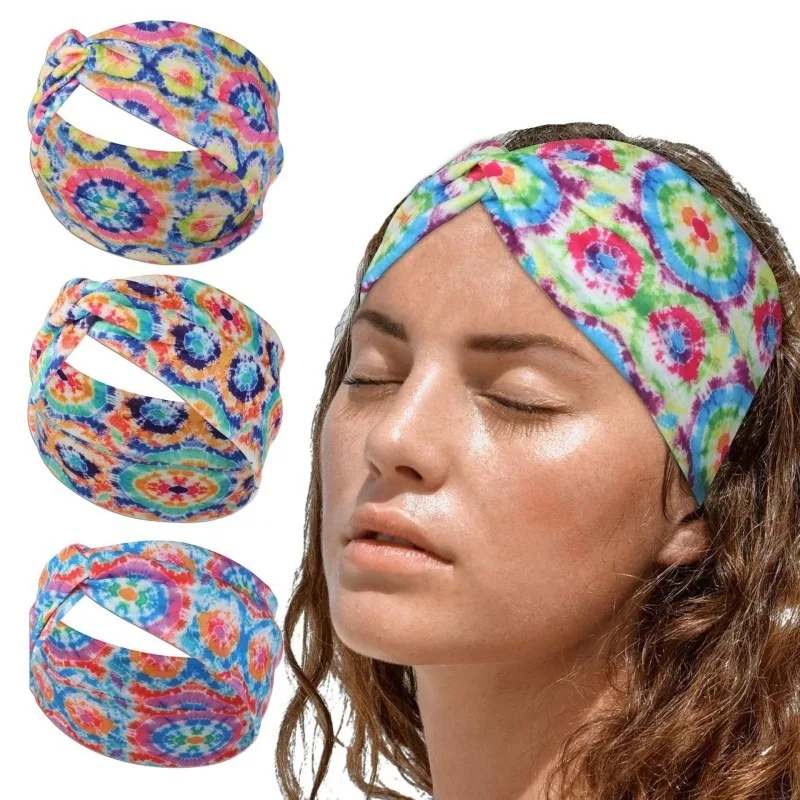 

Ladies Stretch Sunflower Wide Face Wash Headband Printed Cross Yoga Hairband