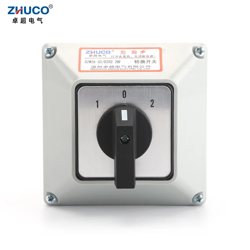 Фото ZHUCO SZW26/LW26-32 32A 3-позиционный 2-фазный 8-винтовый автоматический универсальный переключающий поворотный кулачковый переключатель с водонепроницаемой коробкой №2