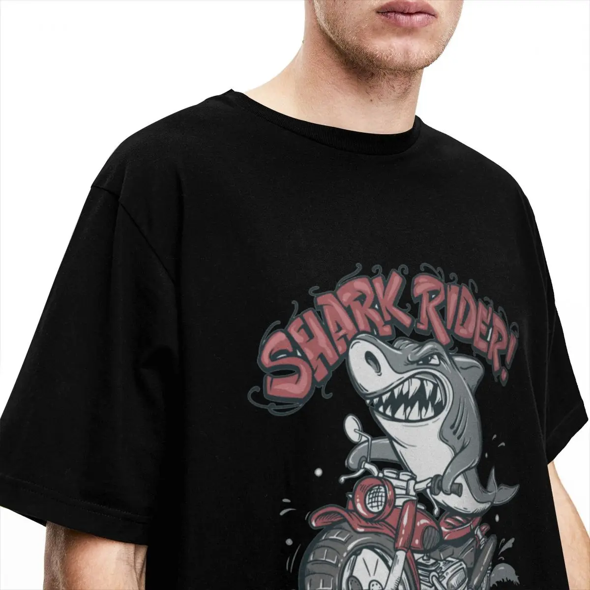 Футболка мужская с принтом Акула райдер Пляжная тенниска из чистого хлопка