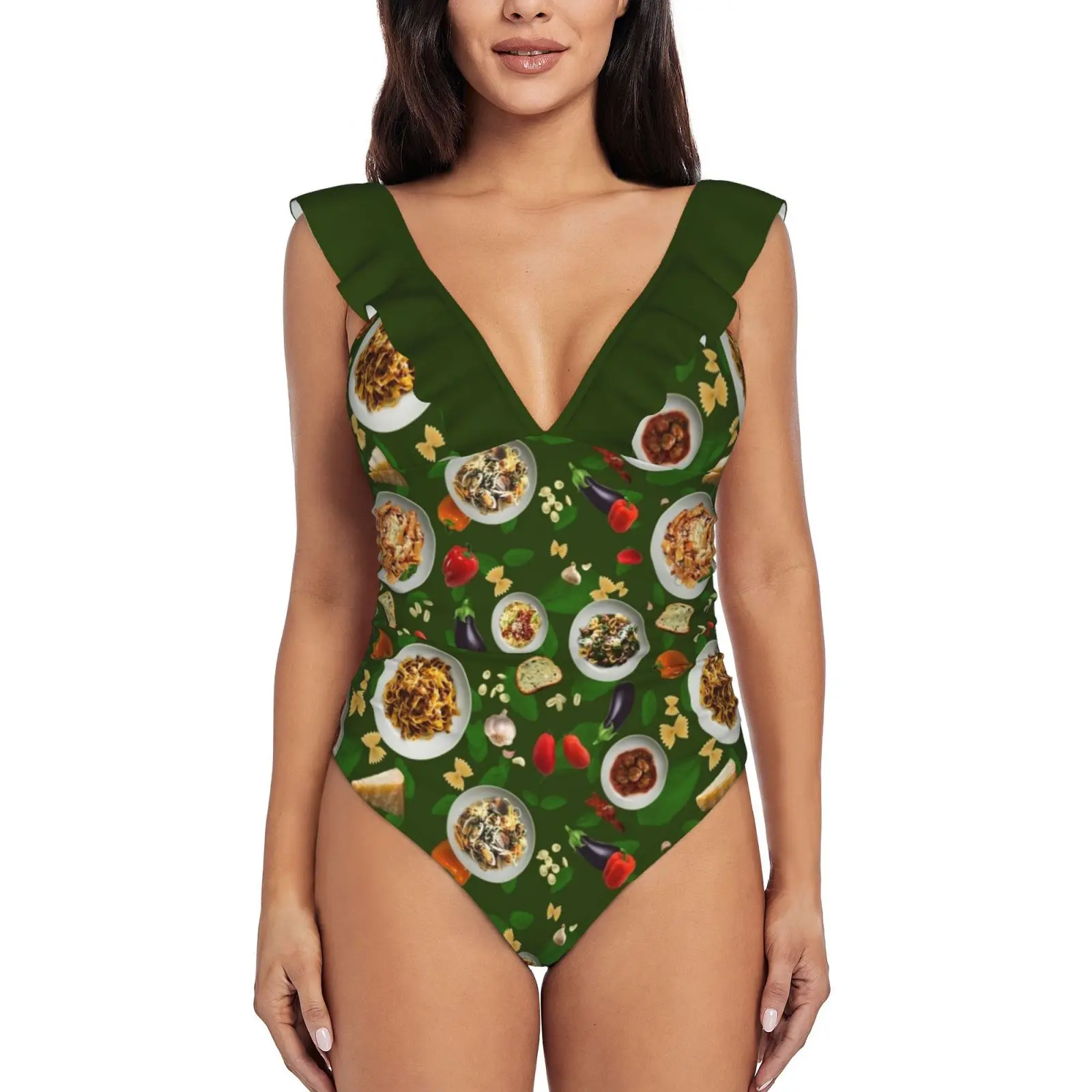 

Маленький итальянский слитный купальник с оборками, женский купальник, монокини с пуш-ап, сексуальный купальный костюм с принтом, красные, з...