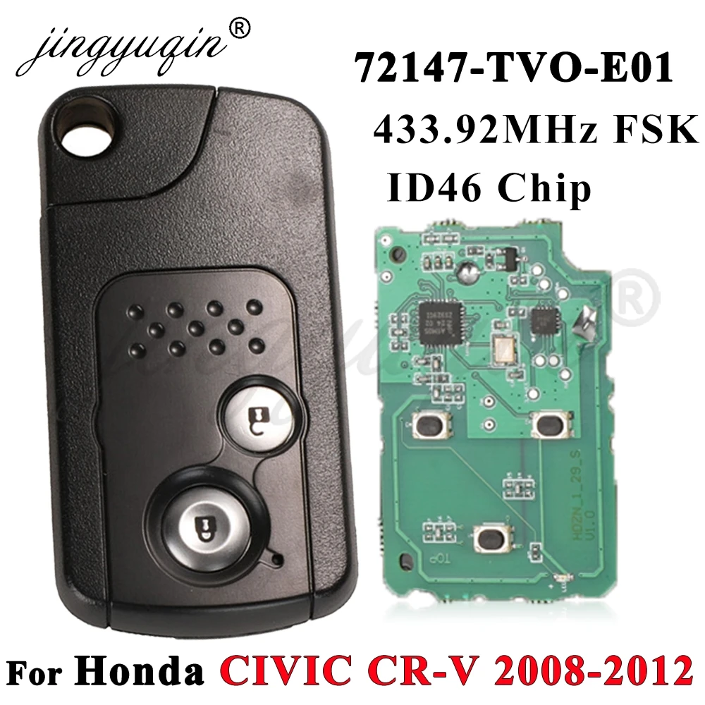 

Jingyuqin 433,92 МГц FSK ID46 Смарт-ключ для Honda Civic 2008-2012 CRV CR-V 2009-2012, пульт дистанционного управления без ключа, 72147-TVO-E01