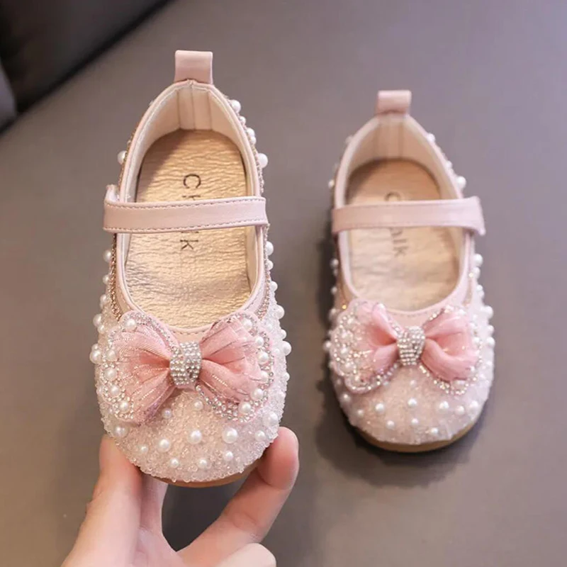 

Autumn Kids Toddler Baby Bow-knot Princess Leather Shoes Child Little Girls Mary Janes Pearls Wedding Dress Shoes New 2022 1T-7T