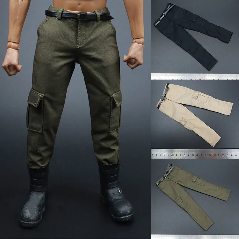

1/6 Scale Male Soldier Straight Multi Bag Combat Pants Casual Trouser With Belt Clothing Model for 12 Inches Action Figure Body