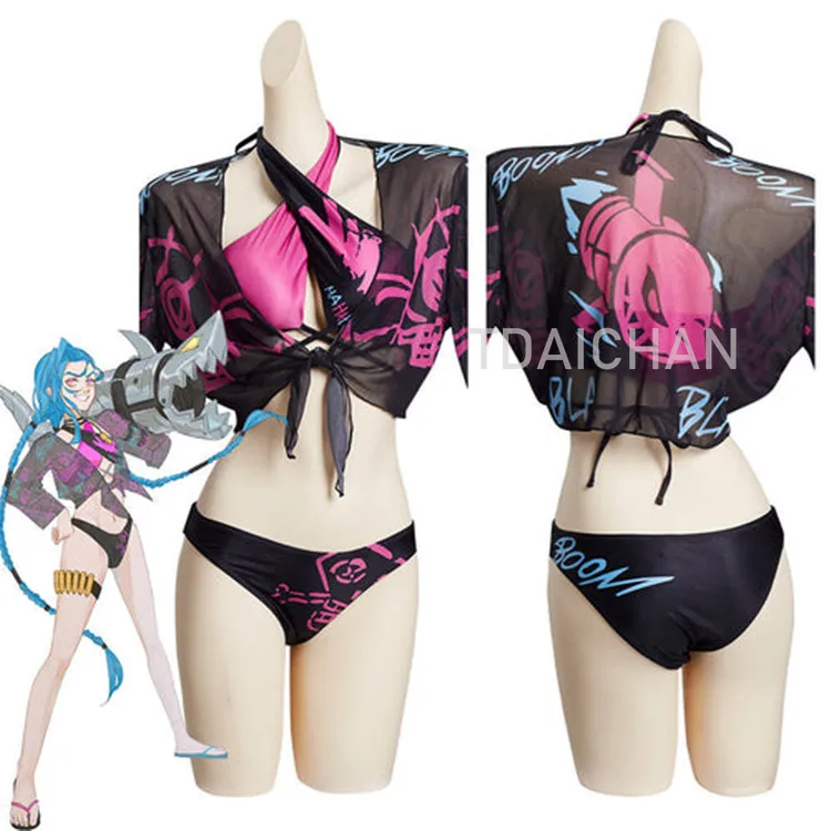LOL Jinx Cosplay Costume Swimsuit Outfits Clothing Halloween Carnival Suit LOL Jinx Cosplay Uniform Adult