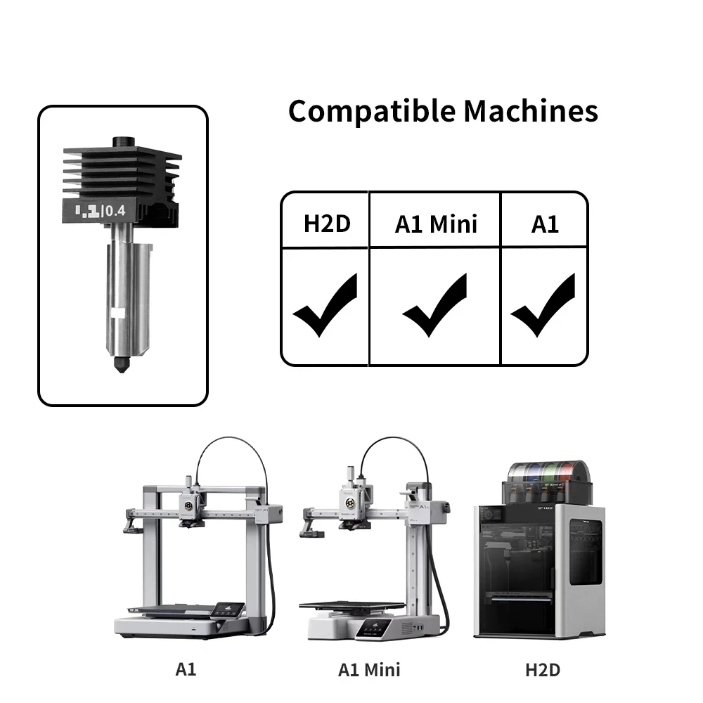 Фото Оригинальный комплект H2D H2S H2C Hotend для Bambu Lab, быстрая скорость, сборка горячего конца 0,2/0,4/0,6/0,8 мм, сопло из закаленной стали, деталь для 3D-принтера №2