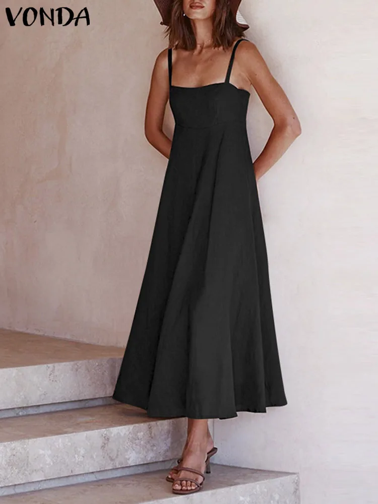 

Dresses For Women 2022 VONDA Beach Maxi Long Sundress Summer Pleated Party Slip Dress Casual Vestidos Feminina Robe Femme