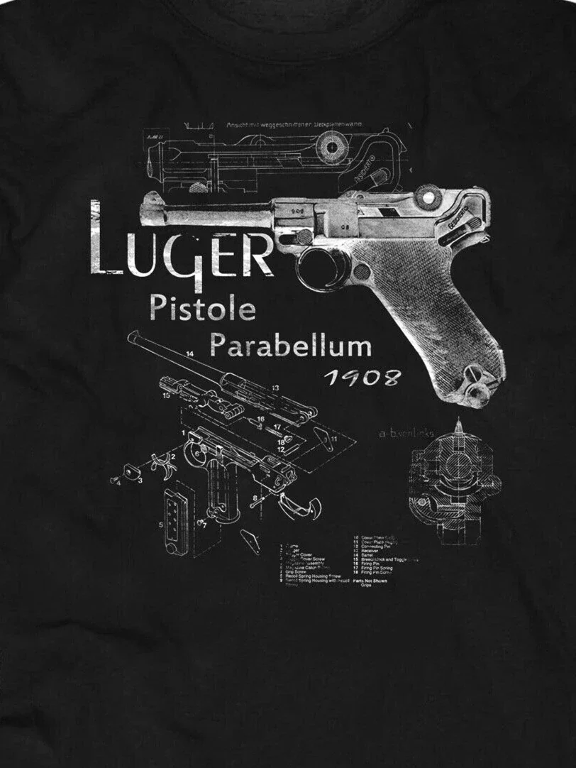 Лакированная футболка с немецким пистолетом Luger Parabellum времен Второй мировой