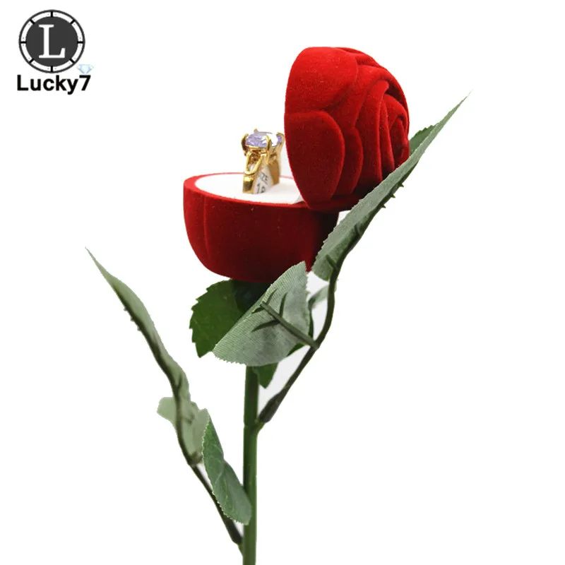 

Flocking Red Rose Ring Box Velvet Ring Box Wedding Creative Gift Fashion Valentine's Day Engagement Marriage Surprised