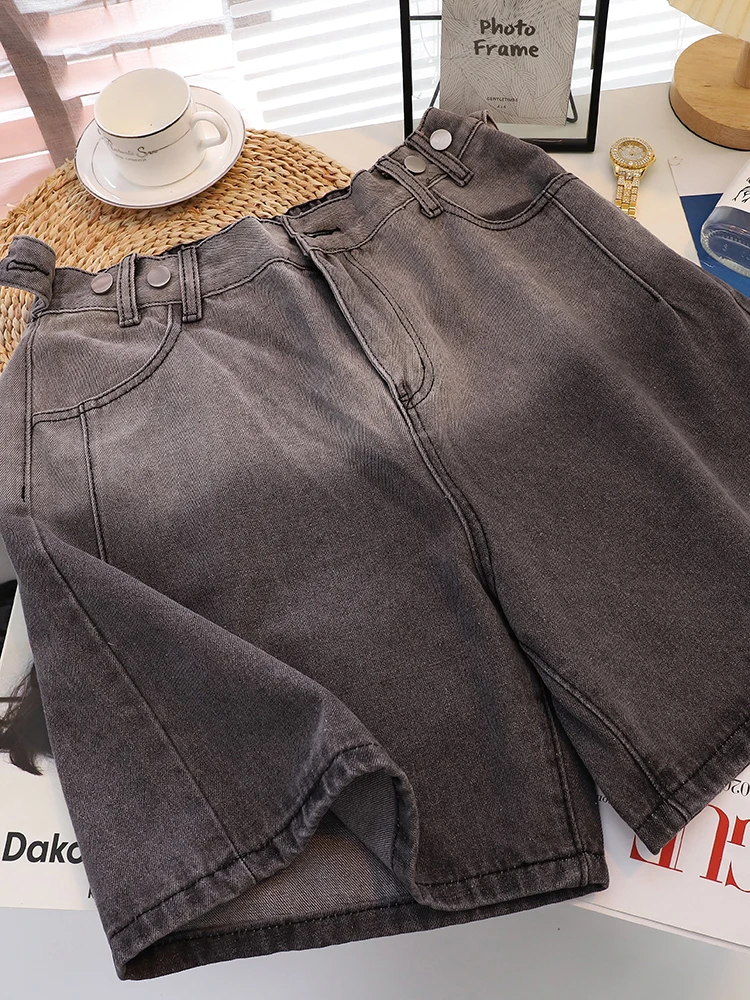 

Yitimoky High Waisted Denim Shorts Jeans Women Button Wide Legs Summer Clothing Pants Baggy Patchwork Blue Panelled Straight