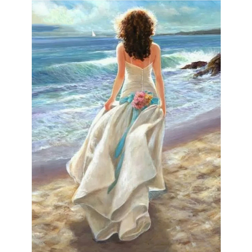 

DIY Diamond Painting Seaside scenery girl Diamond Embroidery Landscape Full Square Mosaic Rhinestones Pictures Home Decor Gift