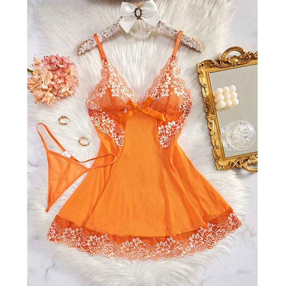 Женская ночная рубашка сексуальная кружевная сорочка с бантом одежда для сна