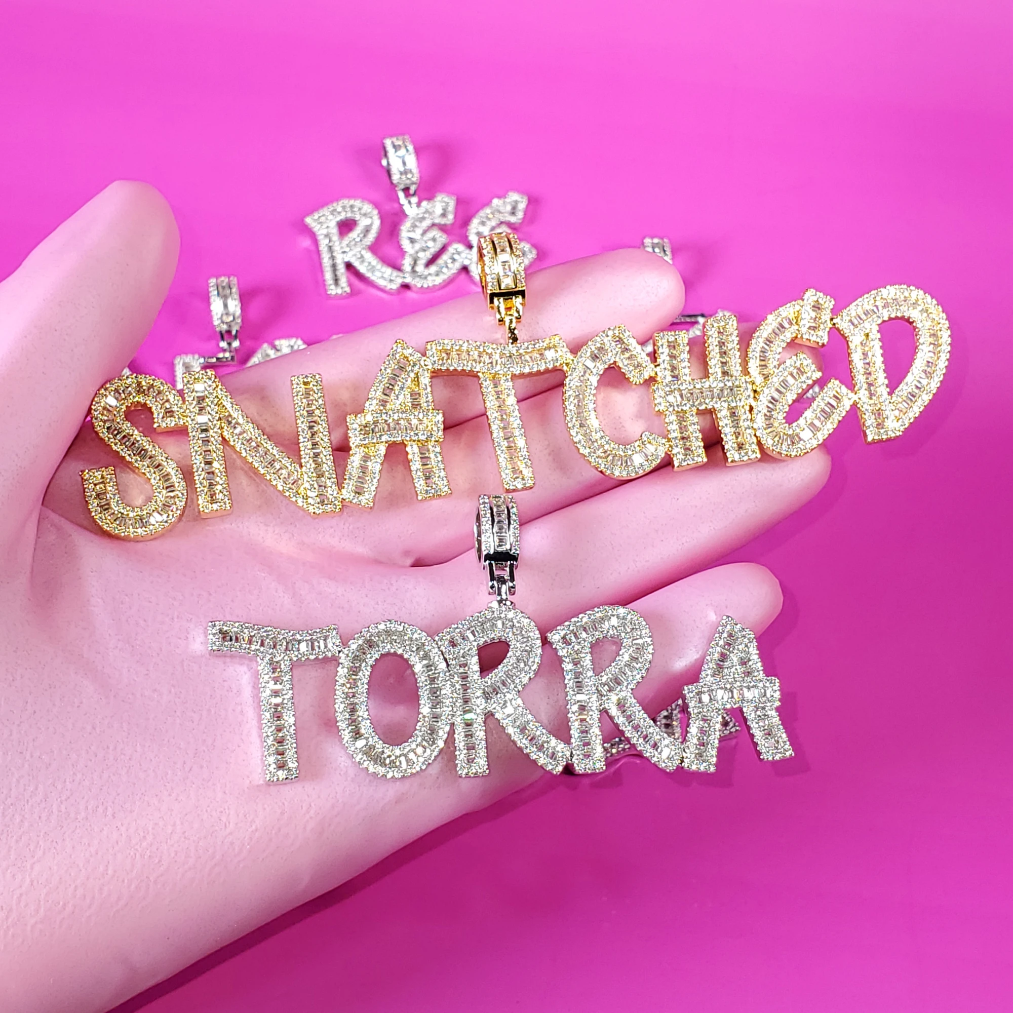 CUSTOM Icy Baguette CZ Diamond Letters Tennis Chain Personalised Nameplate Necklace Name Choker Sparkling Prom Party Accessories