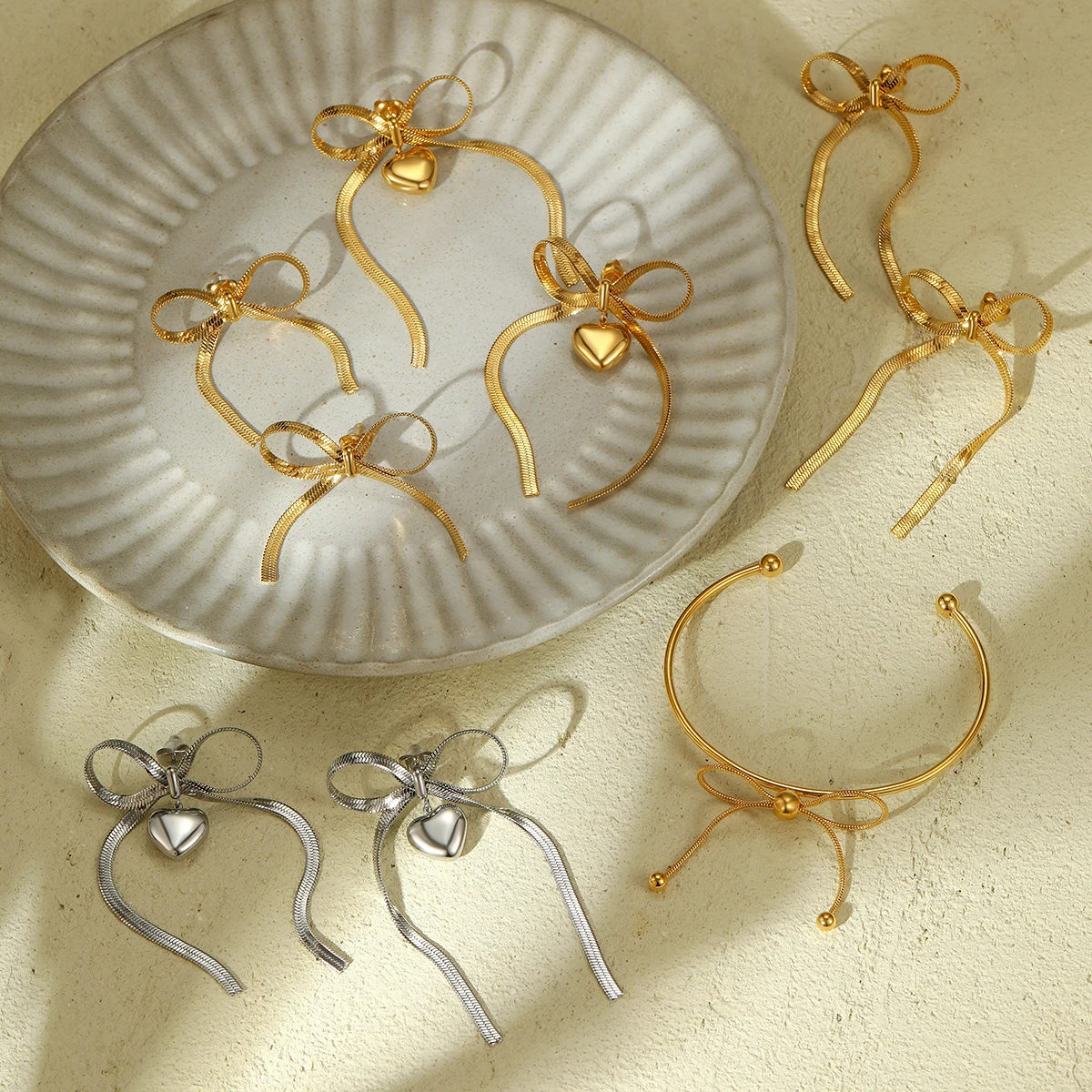 Модные Ювелирные наборы NIMAI из нержавеющей стали браслеты и серьги с бантом для