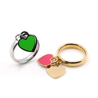 fashion luxury famous brand lovers rings stainless steel new female double peach heart tag ring for women girls fine jewelry