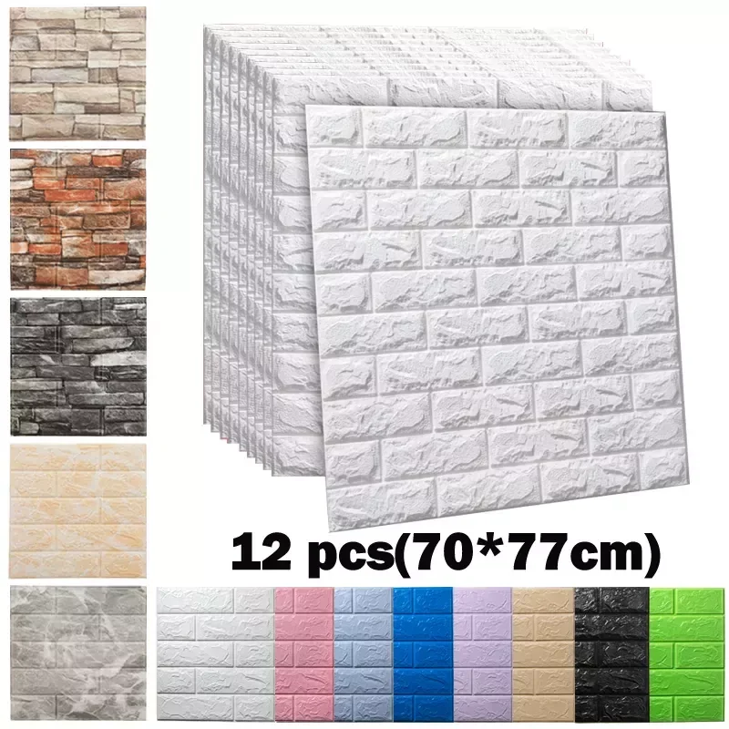 

12pc Foam 3D Wall Stickers Self Adhesive Wallpaper Home Decor Living Room Bedroom Decoration Bathroom Waterproof Soft Wall Panel