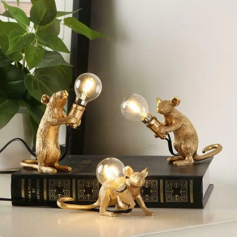 

Creative Nordic LED Night Light Resin Mouse Children Bedroom Small Mini Mouse Bedside Table Lamp Home Decor Ornament Lighting