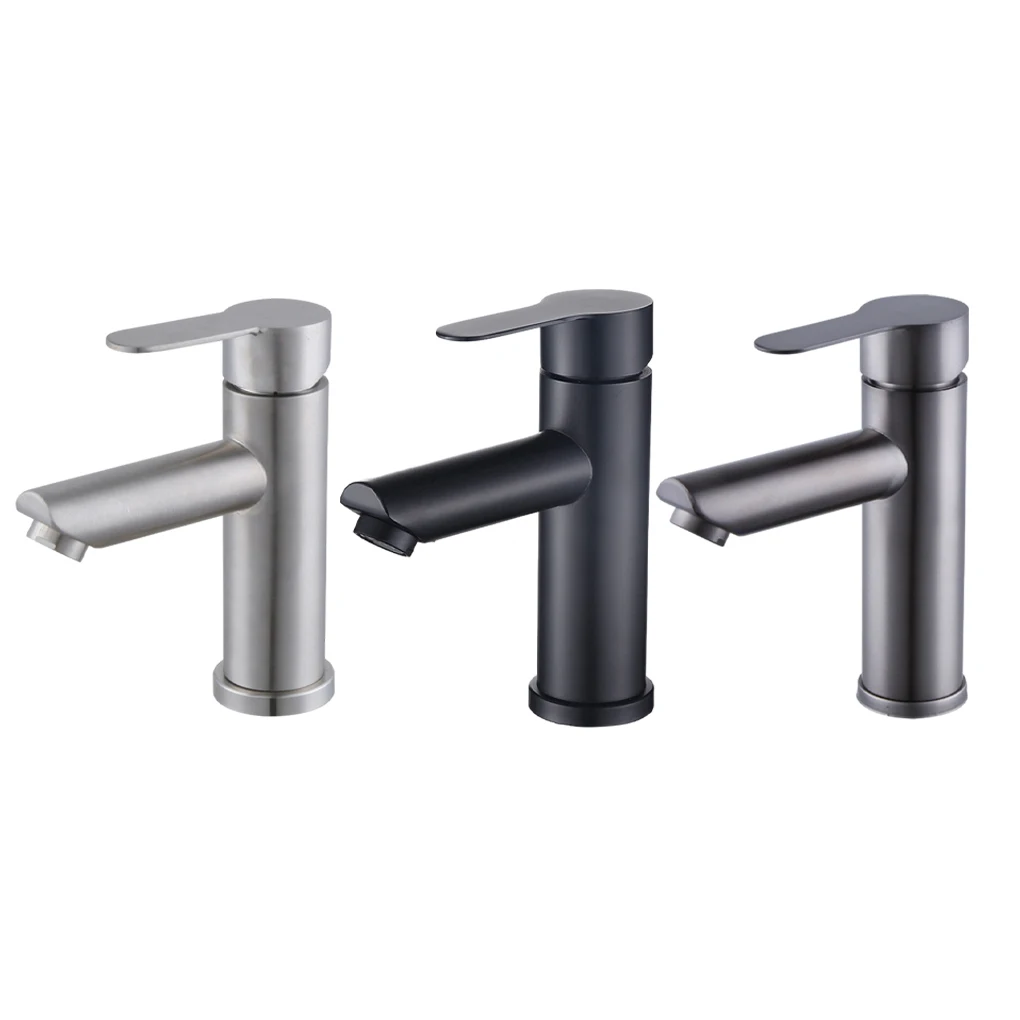 

Stainless Steel Water Faucet Brushed Modern Deck Mounted Threaded Anti-rust Exquisite Bathroom Basin Sink Tap Silver