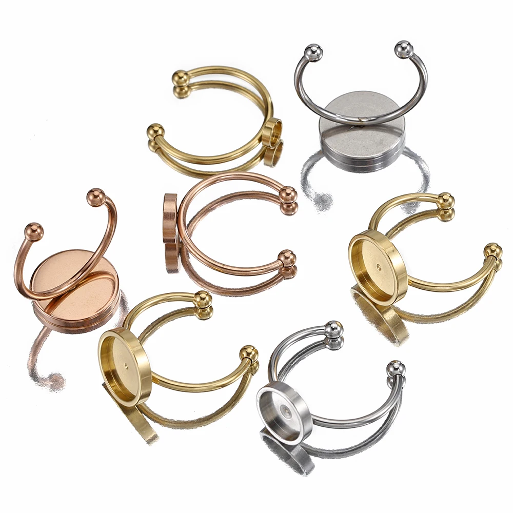 5Pcs Stainless Steel Cabochons Settings Blank Base Adjustable Ring Fit  8/10/12mm Glass Cameo Bezel DIY Jewelry Making Supplies