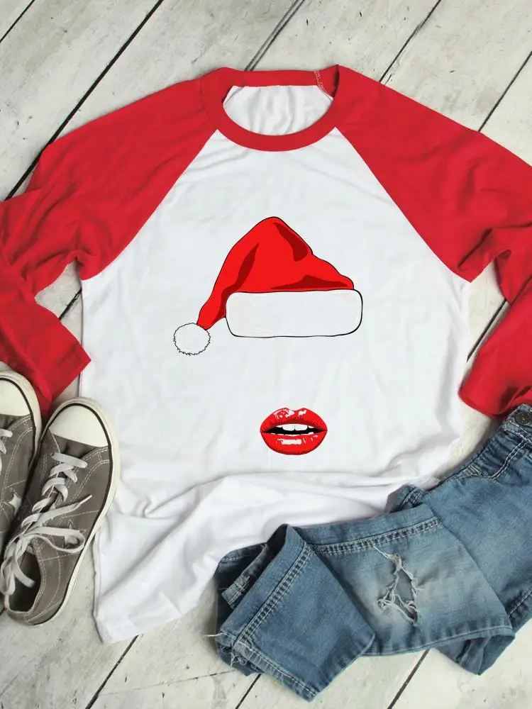 

Женская футболка с рисунком на Рождество, с рукавом реглан