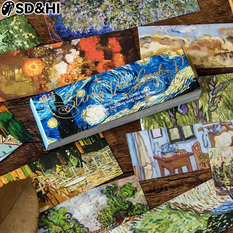 

50pcs World Famous Paintings Decorative Stickers Book Van Gogh Starry Sky Material Scrapbooking Label Diary Art Journal Planner
