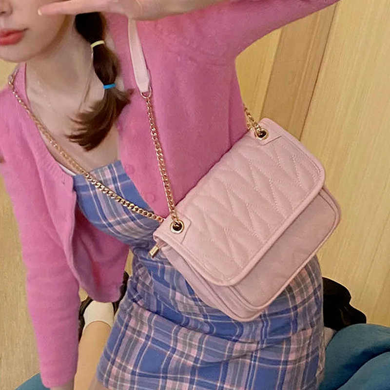 

Cute Shoulder Bags Women Solid Color Diamond Lattice Quilted Bag Female Korea Big Luxury Designer Womens Handbag 2021