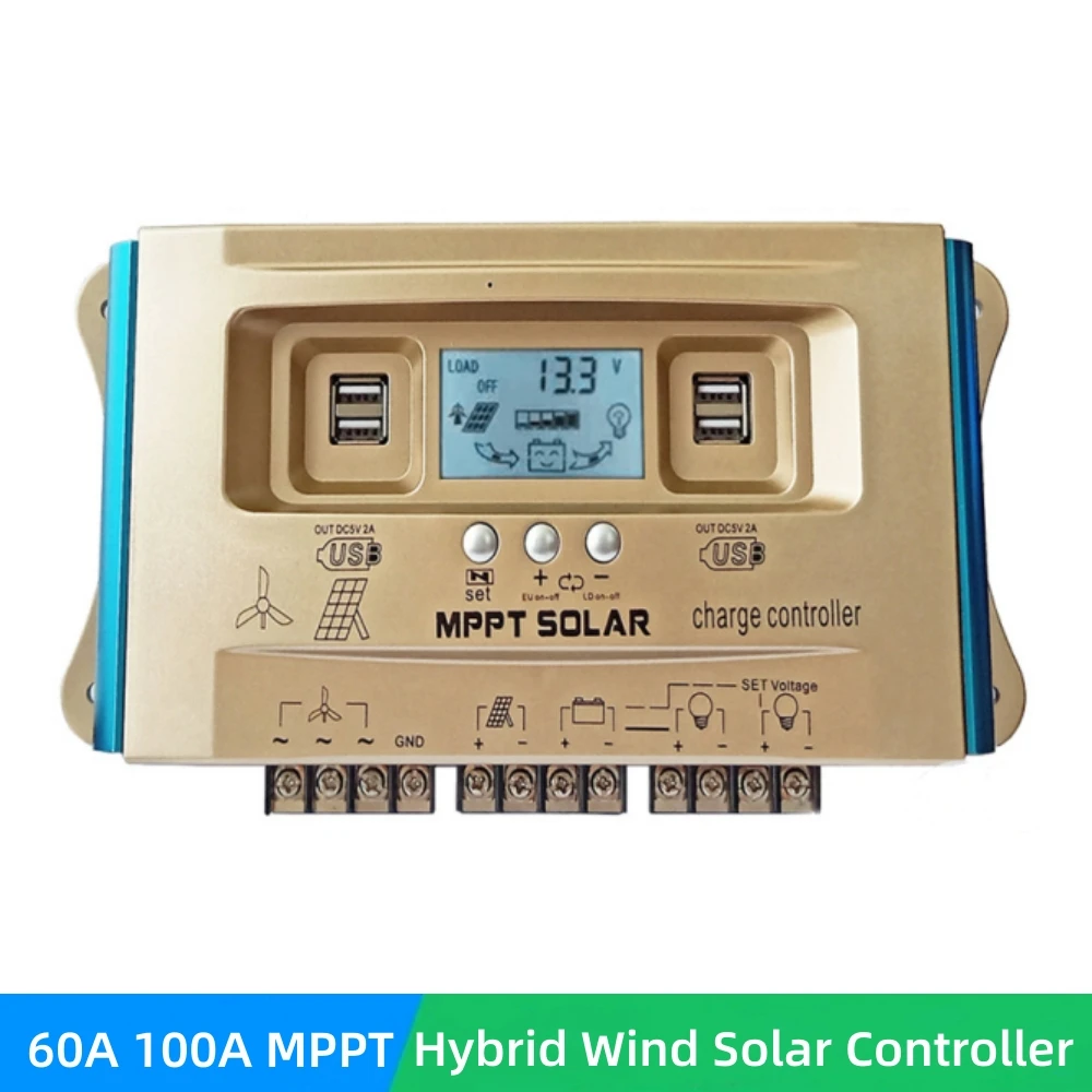 

60A 100A MPPT Hybrid Wind Solar Charge Controller Boost Regulator For 12V 24V 36V 48V 60V Lithium/Lead Acid/Gel/Flood Battery
