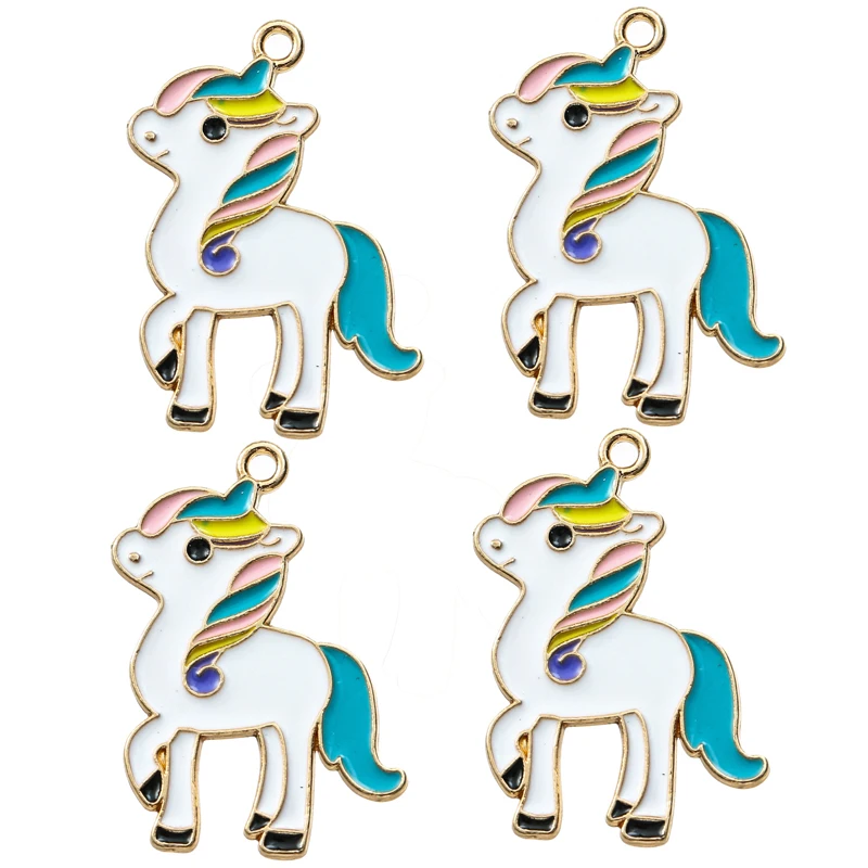

Trendy 10pcs/lot 31*20mm Cartoon Enamel Unicorn Charms Horse Pendant DIY Earrings for Jewelry Making Accessories