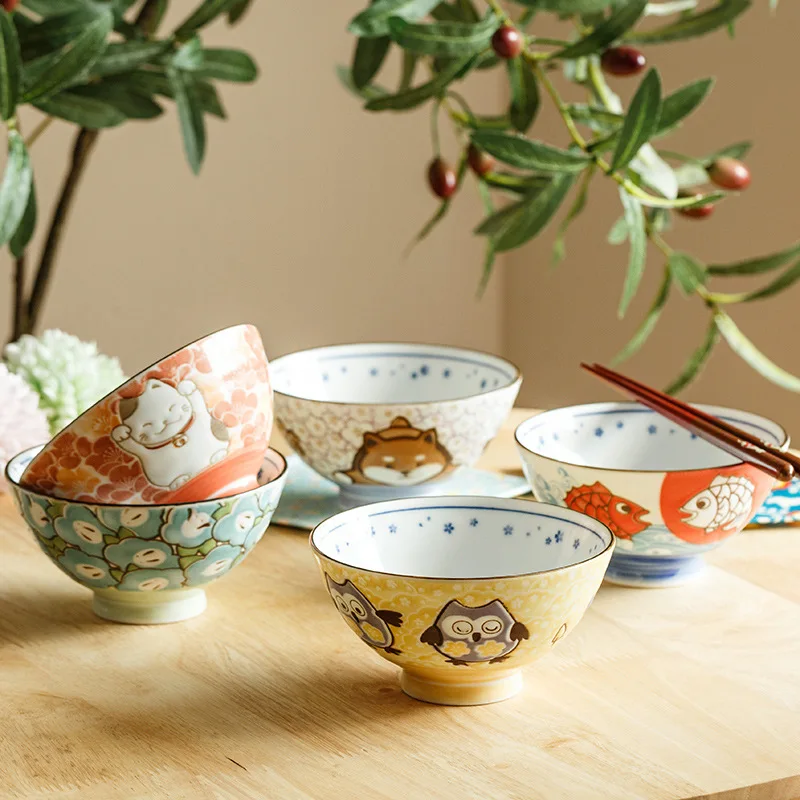 

Noodle Bowl Cartoon Ceramic Bowl Underglaze Japanese Ceramic Rice Bowl Tableware Ceramic Mixing Bowl Japanese Rice Bowll