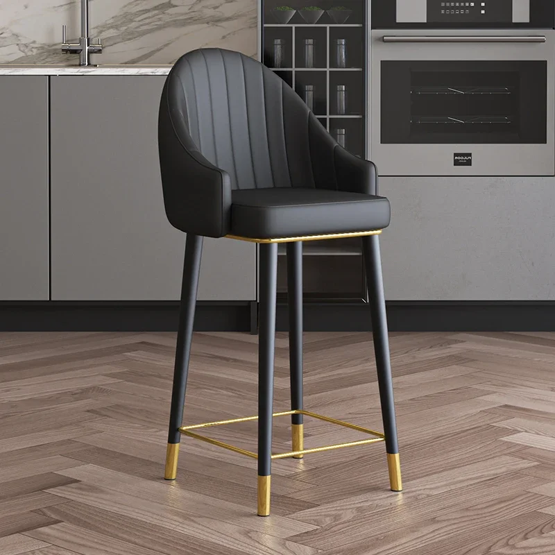 

High Reception Bar Stools Salon Desk Modern Breakfast Luxury Black Chair Retro Leather Taburetes De Bar Cadeiras Furniture