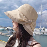 summer women bow tie fashion wide large brim sun hat outdoor beach fisherman cap uv proof sun protection hat bucket hat