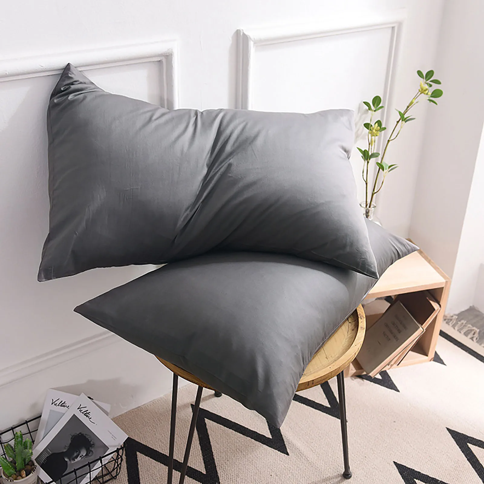 

Cotton Pillow Case Solid Color Bed Pillowcases Standard Pillow Cover Bedding Bedroom 2-piece Hypoallergenic Simple And Stylish