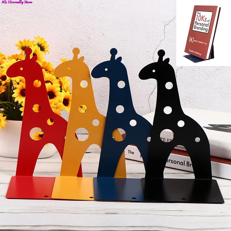 

2Pcs/set Cute Giraffe Book Stand Cartoon Metal Bookend Holder Shelf Home Decor