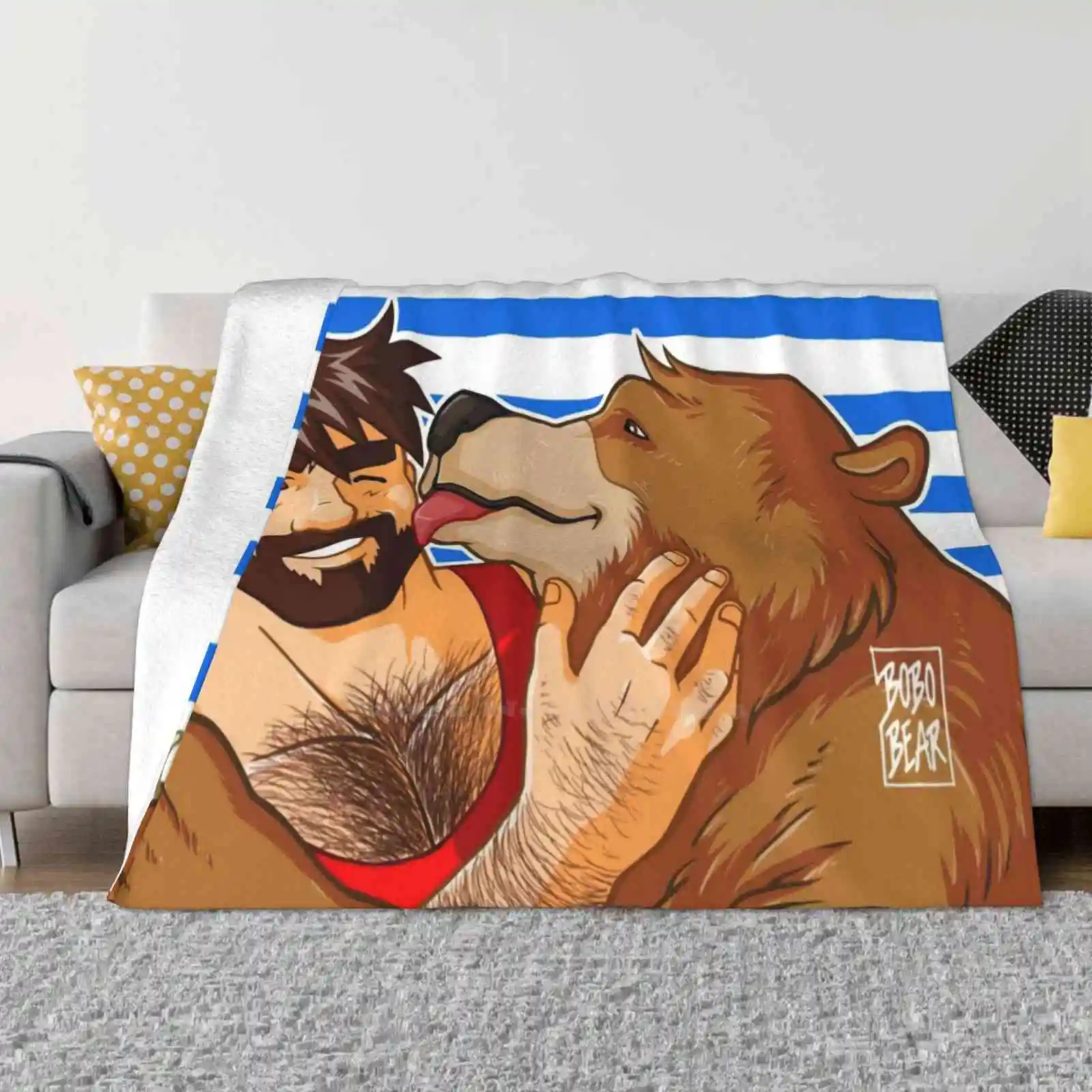 Bear Kiss-Sailor Stripes Модное мягкое теплое фланелевое одеяло Bobobearart Bobo Nisi Gay Art