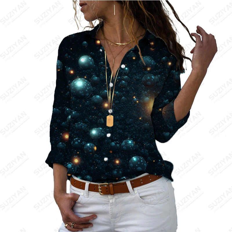 

Women's Spring and Autumn Long-sleeved Shirt Starry Sky 3D Printed Shirt Fashion Loose Lining Versatile Temperament Shirt