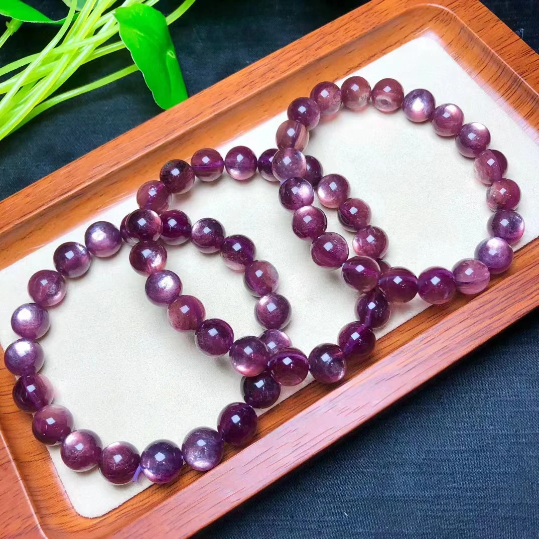 

Cross border popular 10mm natural crystal semi precious stone purple lithium mica single loop bracelet jewelry gift