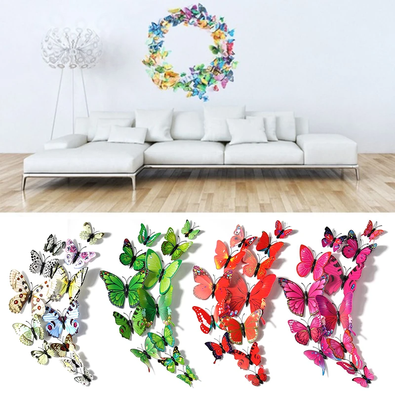 

12PCs Simulation Butterfly Fridge Magnets 3D Butterfly Design Art Stickers Room Magnetic Home Decor DIY Wall Decoration