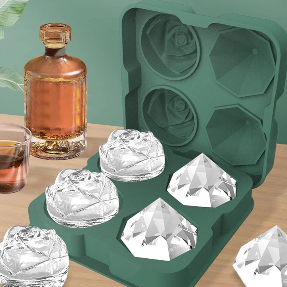 

4 Grids Rose Diamond Reusable DIY Summer Home Kitchen Ice Mold Bar Easy Release