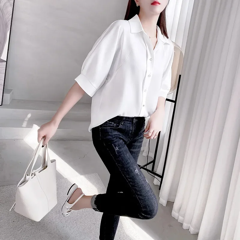 Women's Summer New Style French Short Sleeve Casual Loose Fit Versatile Top Nichewhiteshirt SensibilityDemarche Design