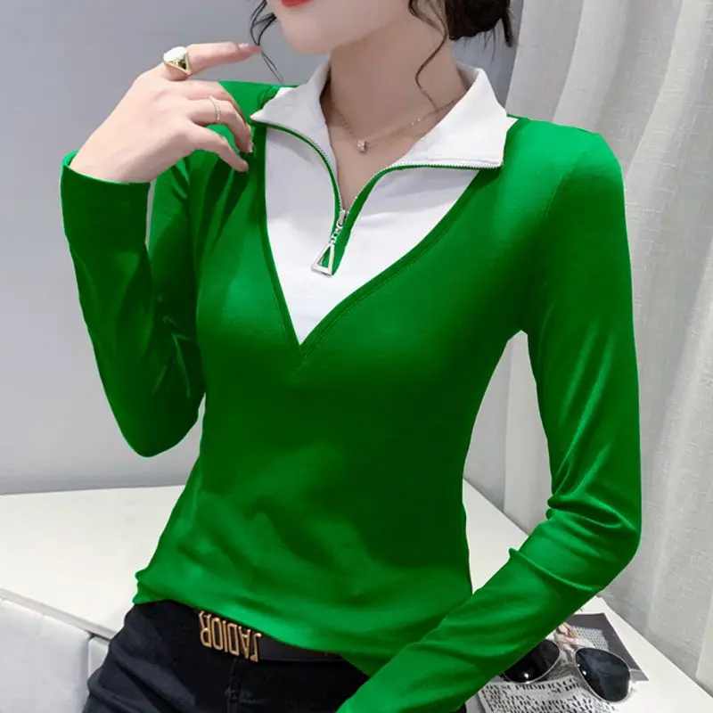 

Fashion Lapel Spliced Korean Blouse Women's Clothing 2022 Autumn New Oversized Casual Pullovers All-match Office Lad Shirt