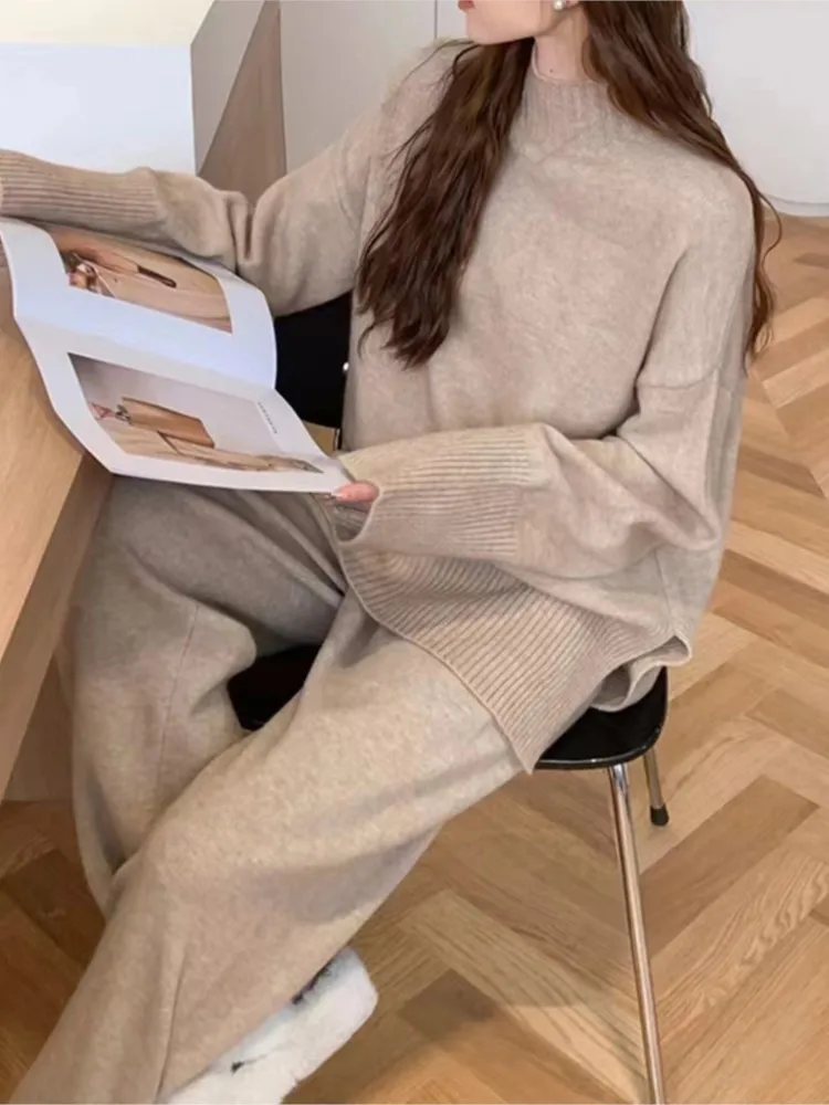 Женский свободный флисовый комплект из 2 предметов однотонный топ с высоким