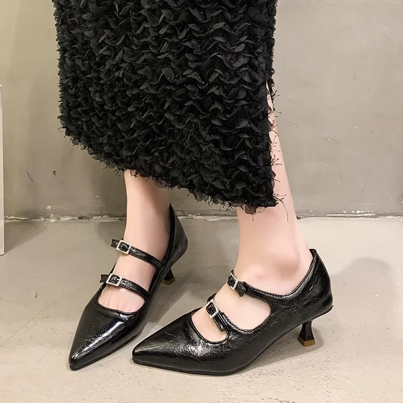 Женские туфли-лодочки новинка осени 2024 двубортный дизайн туфли Мэри Джейн