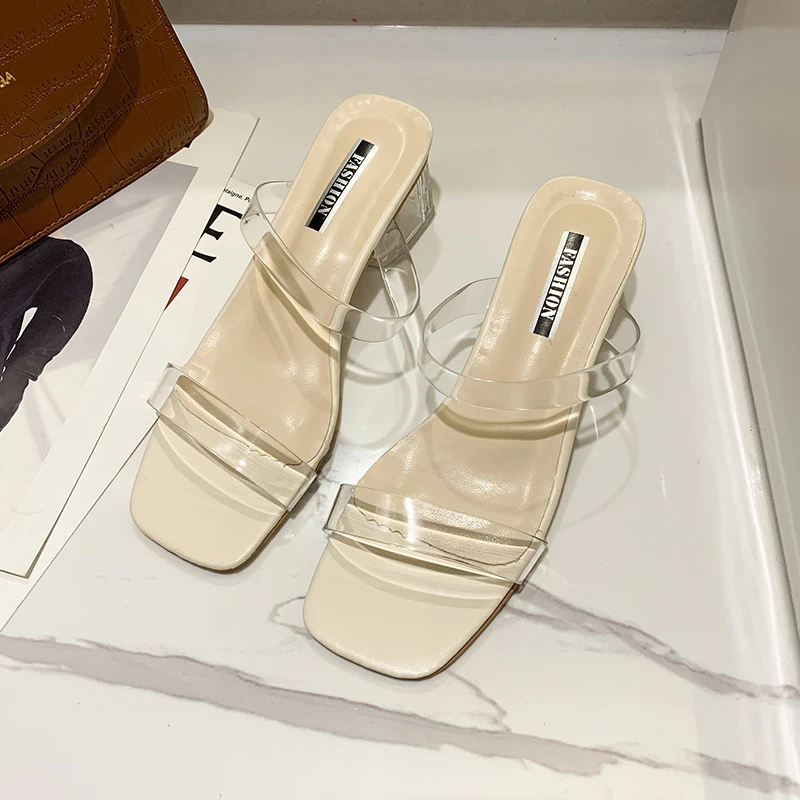 

Ladies slippers shoes celebrities wear simple style PVC transparent buckle high heels ladies transparent high heels plus size