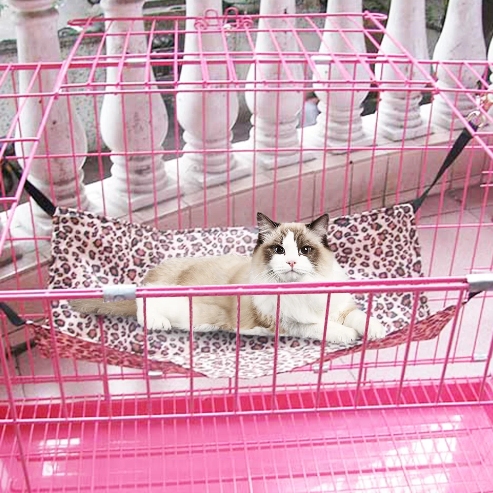 

Comfortable Sleeping Resting Leopard Print For Cage Double Sided Adjustable Strap Hanging Cat Hammock Small Animal Dog Rabbit