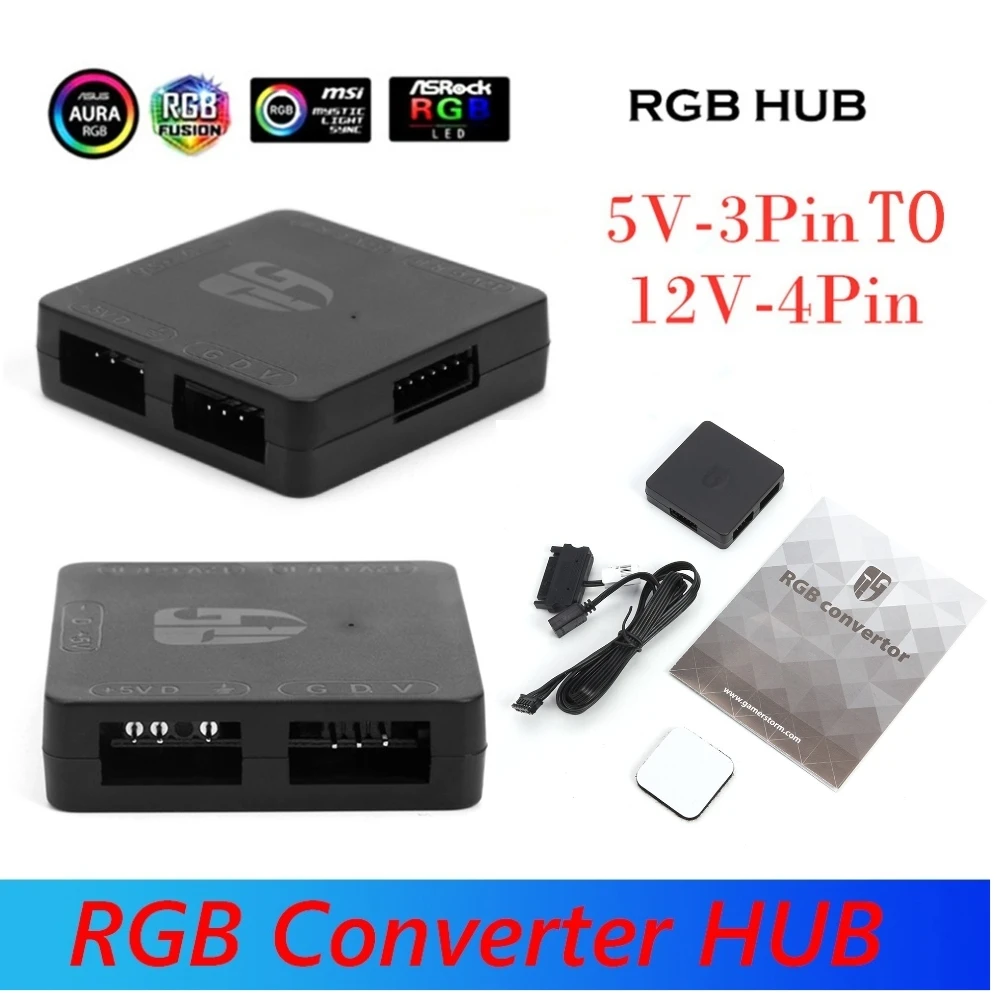 

RGB Converter 5V 3Pin ARGB to 12V 4 Pin RGB Light Transfer Chassis Fan Converter For RGB Fan ASUS Gigabyte MSI M/B