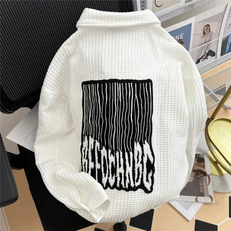 

Waffle Jacket Women Vintage Streetwear Loose Single Breasted Jacket Men Baseball Uniform Gothic Hip Hop Sweatshirt Y2k Pullover