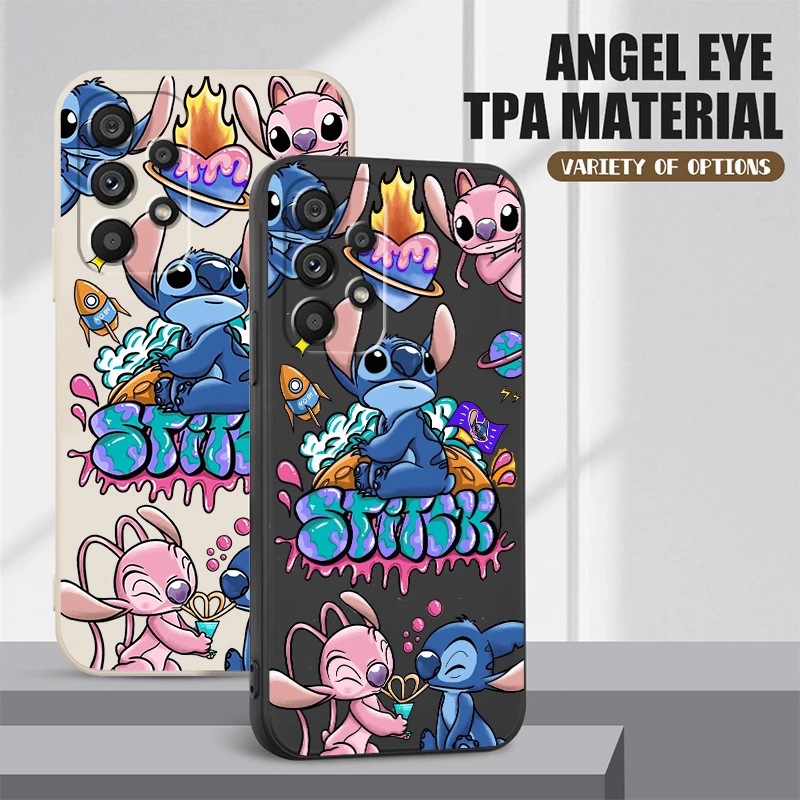 

Phone Case For Samsung A73 A53 A33 A52 A32 A23 A22 A71 A51 A21S A03S A50 A30 5G Lilo & Stitch Luxury Cartoon Liquid Rope Cover