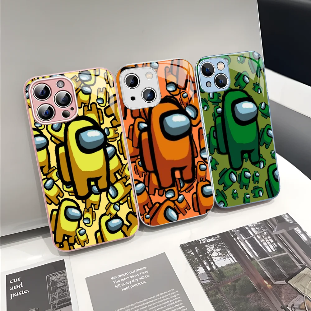 Cartoon Game A-Among We Phone Case Tempered Glass For Iphone 14 13 12 11 Pro Mini XS MAX 14Plus X XR Cover